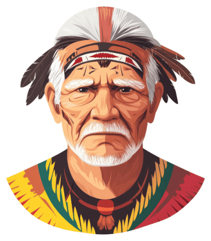 A stylized portrait of a wise native american elder. png