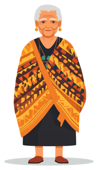 A stylized illustration of an elderly woman in traditional attire. png