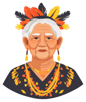 Illustration of a wise elder woman in traditional attire. png