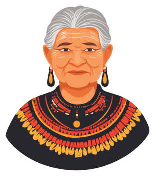 Portrait of an elderly woman in traditional indigenous attire. png