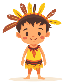 A cartoon illustration of a child in traditional native american attire. png