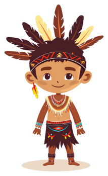 A cheerful indigenous child adorned in traditional tribal attire. png