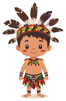 A cheerful cartoon illustration of a child in traditional tribal attire. png