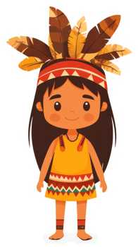 A young girl adorned in traditional native american attire. png