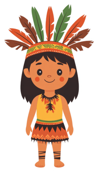 A cheerful illustration of a child wearing traditional indigenous attire. png