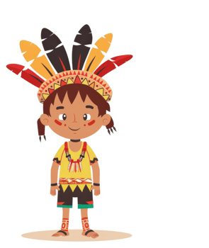A young person in traditional indigenous attire, adorned with colorful feathers and ornaments. png