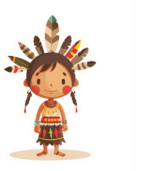 A young native american girl adorned with colorful feathers and traditional clothing. png