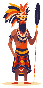 A colorful illustration of a traditional Melanesian man in ceremonial attire. png