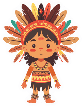 A cheerful indigenous child wearing traditional tribal clothing and headdress. png
