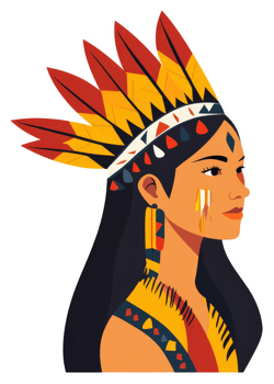 A stylized illustration of a native american woman adorned with traditional headdress and ornaments. png
