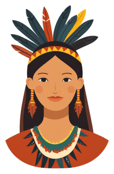 A stylized illustration of a native american woman. png