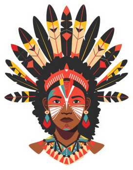 Colorful illustration of a person with indigenous-inspired facial paint and headdress. png