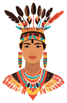 Colorful illustration of a woman adorned in traditional tribal attire. png