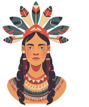 An indigenous woman adorned with elaborate tribal jewelry and headdress. png
