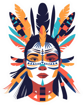 A vibrant illustration of a stylized woman with tribal face paint and headdress. png
