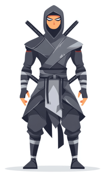 A formidable ninja in a gray and black outfit. png
