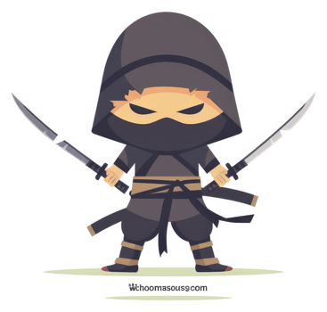 A fierce ninja warrior wielding katana swords. png