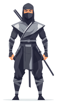 A stylized illustration of a ninja warrior in traditional garb. png