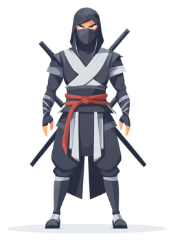 A skilled ninja warrior in traditional attire. png