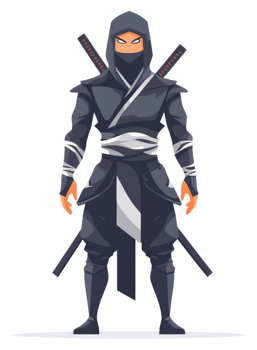 A masked ninja warrior in traditional attire, poised for action. png