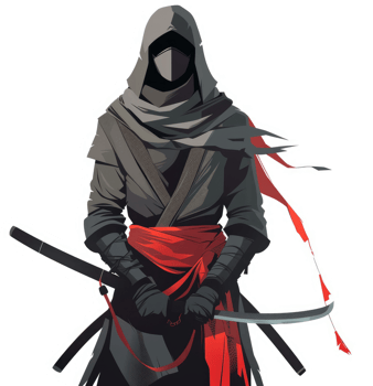 A masked ninja warrior in traditional attire, holding katana swords. png
