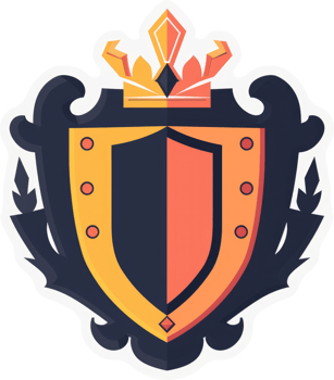 A stylized heraldic shield with a crown, symbolizing nobility and power. png