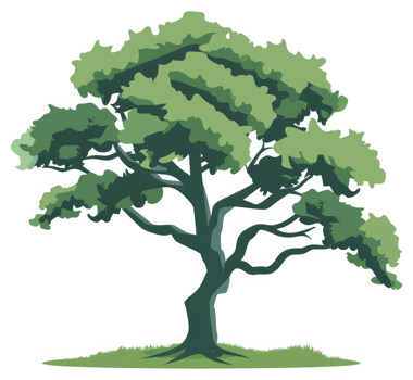 A lush, sprawling tree against a backdrop of green grass. png