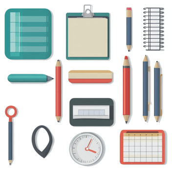 Assorted stationery items for office or school use. png