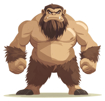 A formidable creature with a hairy physique, a powerful stance, and a menacing gaze. png