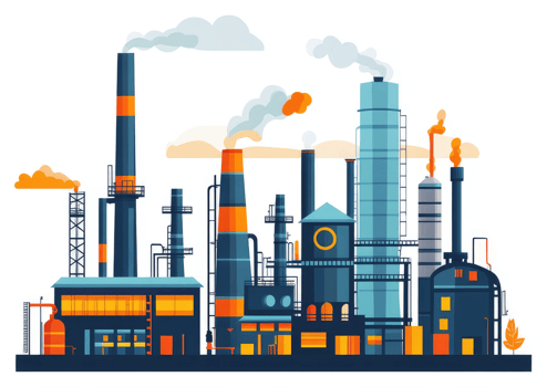 A large industrial complex with multiple smokestacks and buildings. png