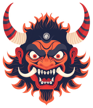 A fierce illustration of a Japanese demon mask. png