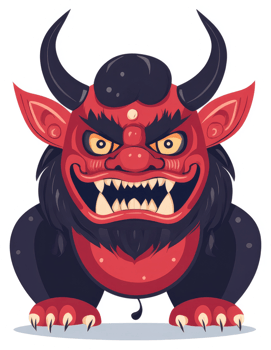 A fierce, cartoonish representation of a Japanese oni demon. png