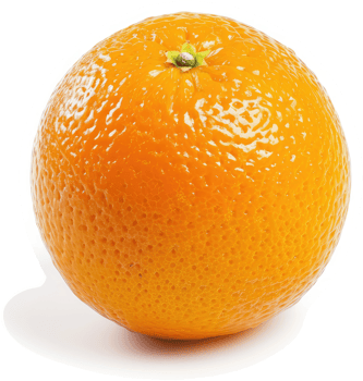 A single, ripe orange, showcasing its textured skin. png