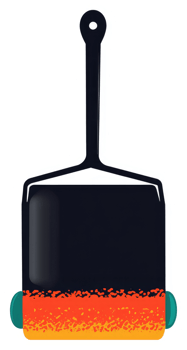 A colorful, stylized illustration of a dustpan with a handle. png