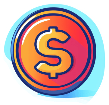 A colorful cartoon illustration of a dollar coin. png