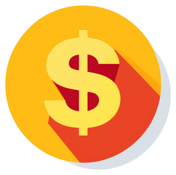 A bright yellow and red dollar sign in a circular graphic. png