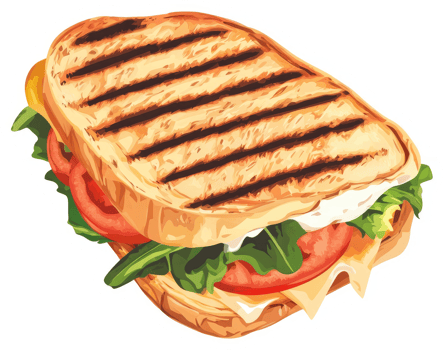 A grilled cheese sandwich with tomato, lettuce, and cheese. png