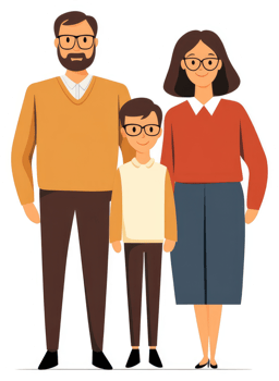 A happy family portrait of a father, mother, and son. png