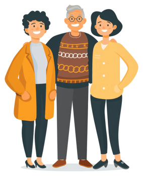 A multi-generational family portrait in warm autumnal tones. png