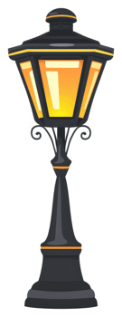 A vintage-style, ornate outdoor lamp post with a glowing yellow light. png