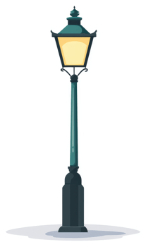 A stylized illustration of a teal colored antique street lamp. png