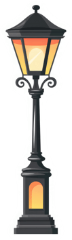 A vintage style street lamp with warm orange glow. png