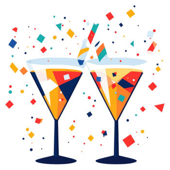 Two celebratory cocktails with colorful confetti. png