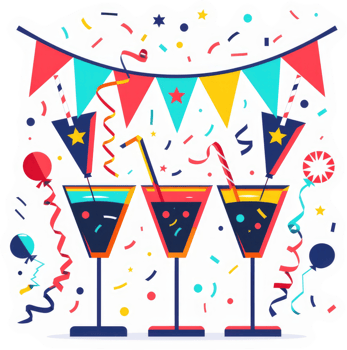 Festive celebration cocktails with vibrant decorations. png