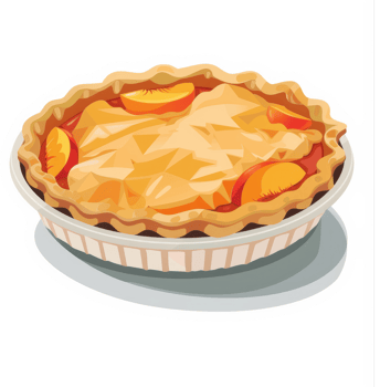 A delicious peach crumble pie in a white pie dish. png