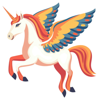 A colorful pegasus unicorn with vibrant wings and a majestic mane. png
