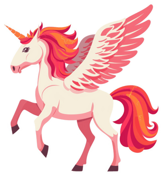 A whimsical illustration of a winged unicorn with vibrant colors. png