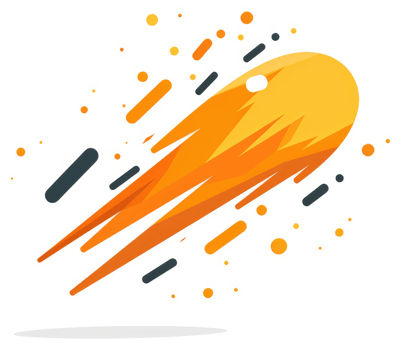 A vibrant orange comet streaks across a white background. png