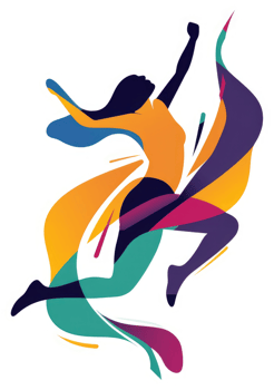 A vibrant abstract illustration of a leaping figure. png