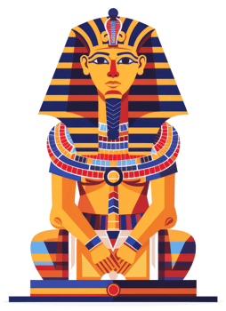 A vibrant illustration of an ancient Egyptian pharaoh statue. png